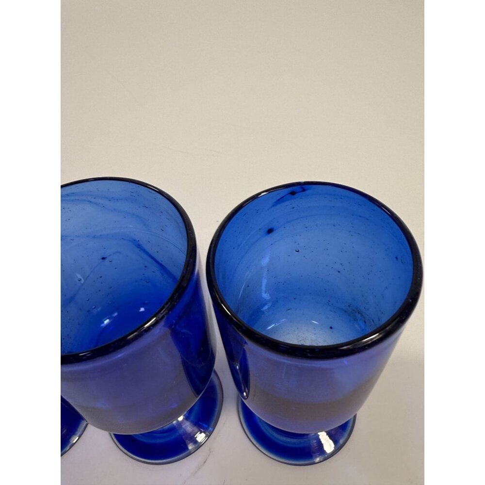 Hand Blown Cobalt Blue Wine Glasses | Set 4 Stemmed Glassware Collectible Barwar - Picture 13 of 16